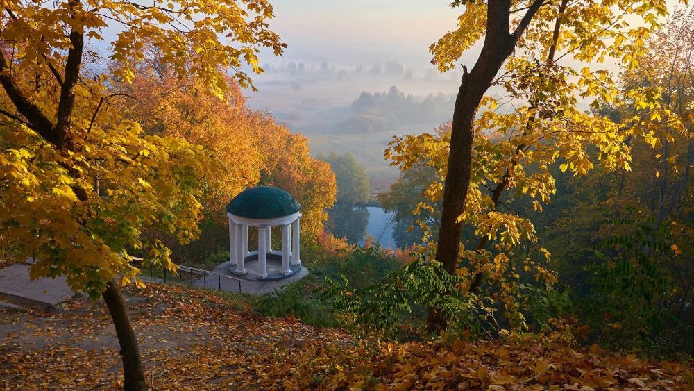 Lyzohubiv's Stone House in Autumn Splendor wallpaper