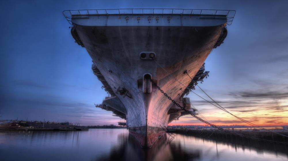 USS John F. Kennedy at Dusk in Shipyard wallpaper
