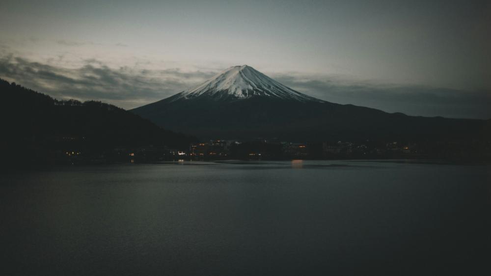 Mt. Fuji at Dusk Over Lake Kawaguchiko wallpaper