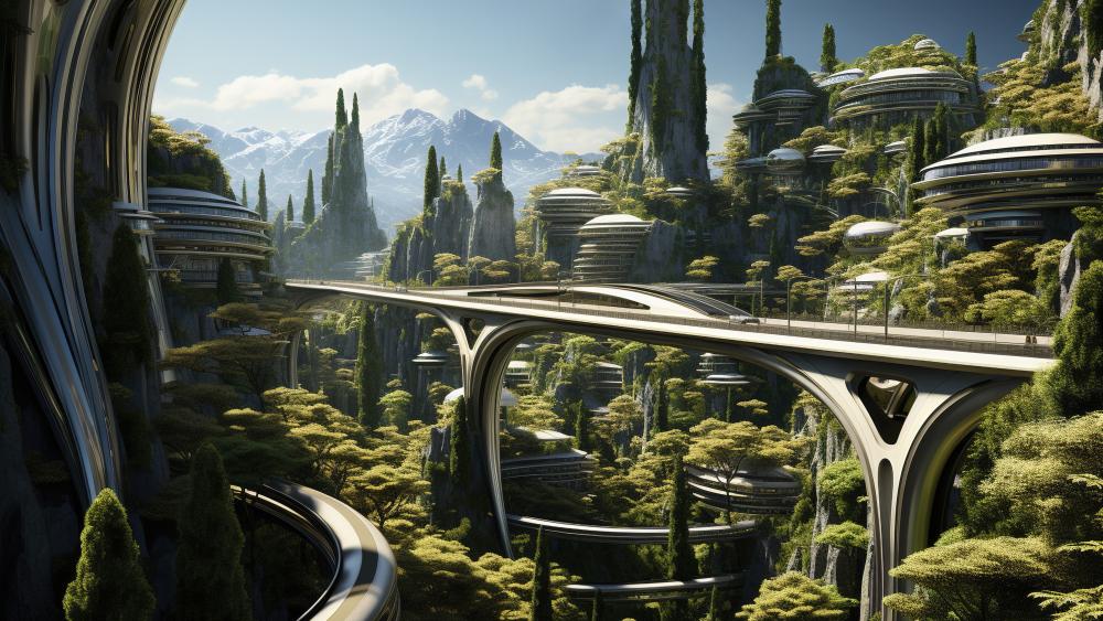 Futuristic City Amidst Lush Greenery wallpaper
