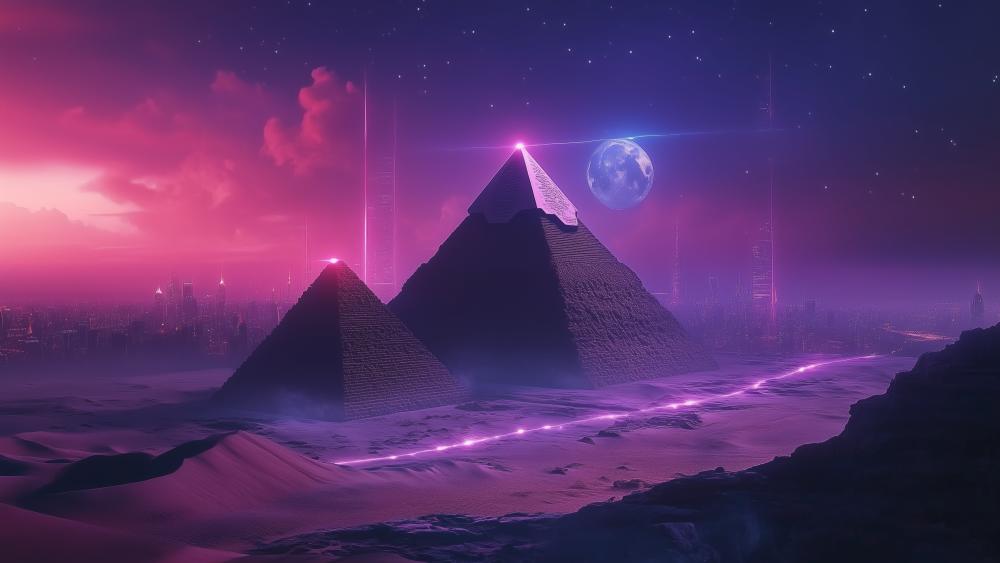 Purple Pyramids Under the Enchanting Moonlight wallpaper