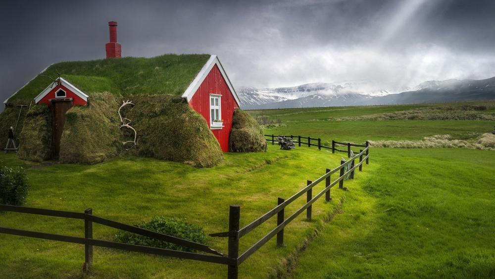 Icelandic Turf Cottage Tranquility wallpaper