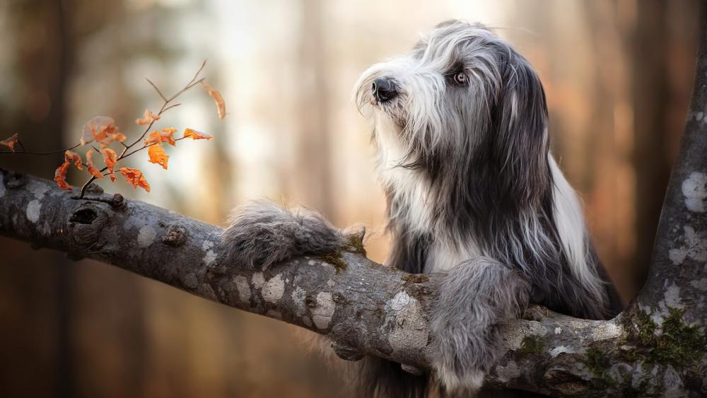 Bearded Collie in Autumn Serenity wallpaper