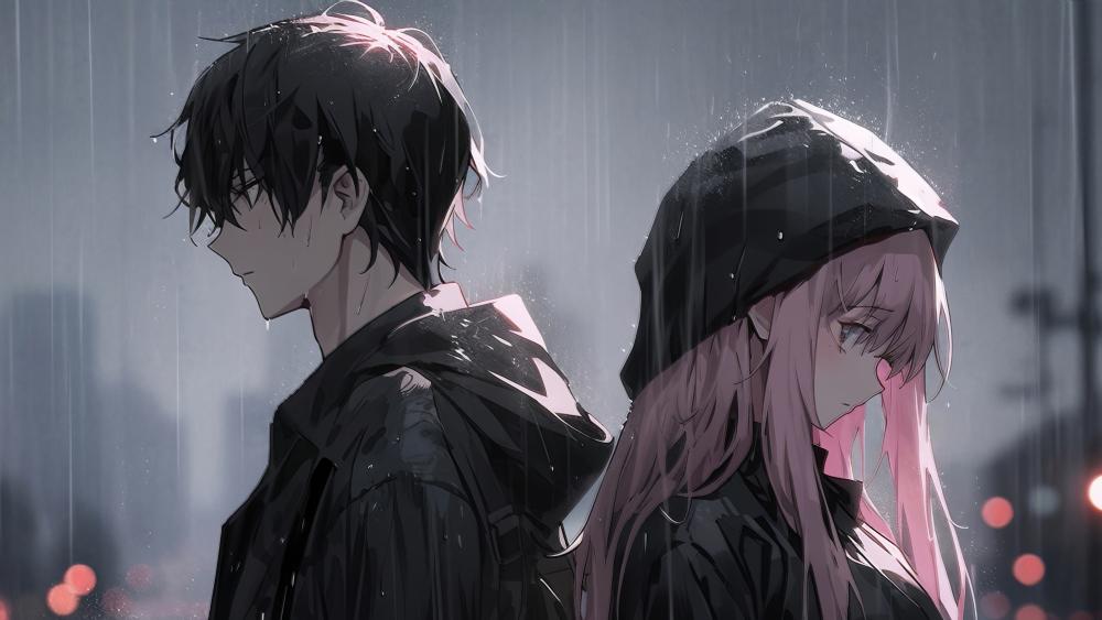 Heartfelt Moments Under the Rainy Sky wallpaper