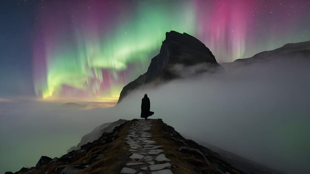 Mystical Journey beneath the Aurora wallpaper