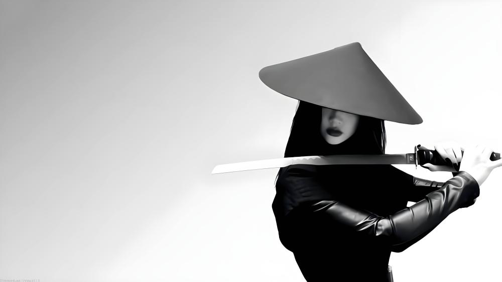 Monochrome Samurai Elegance in 5K wallpaper