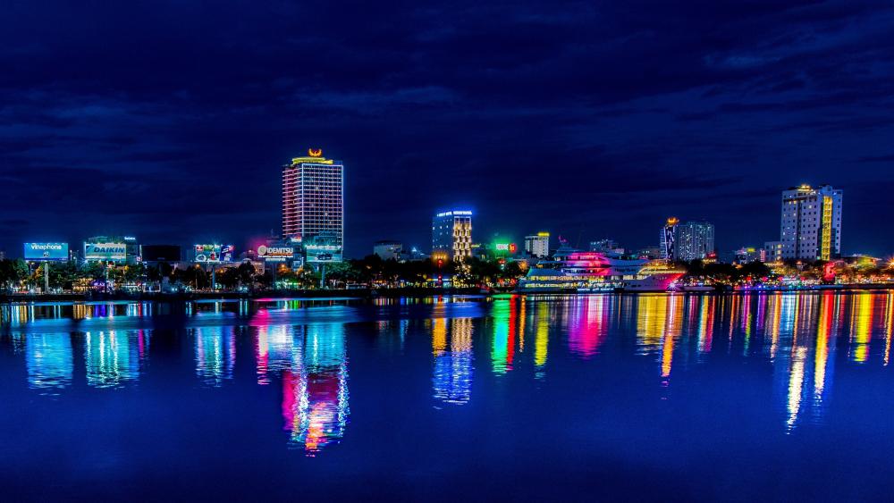 Nighttime Cityscape Reflections in Vibrant 4K Splendor wallpaper