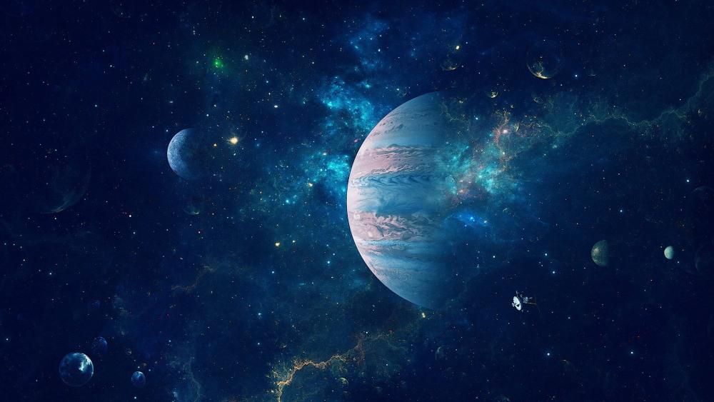 Ethereal Blue Planet in Cosmic Harmony wallpaper