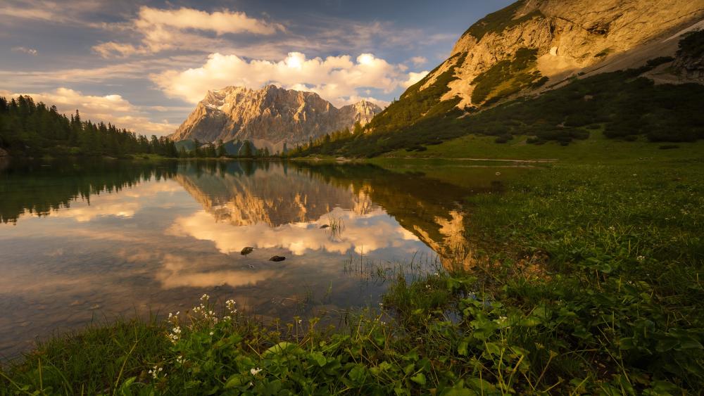 Seebensee Tranquility in the Austrian Alps wallpaper