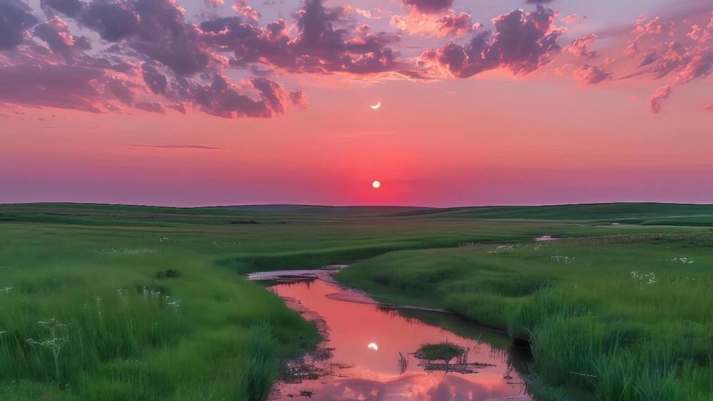 Sunset Reflections in Serene Wetland wallpaper