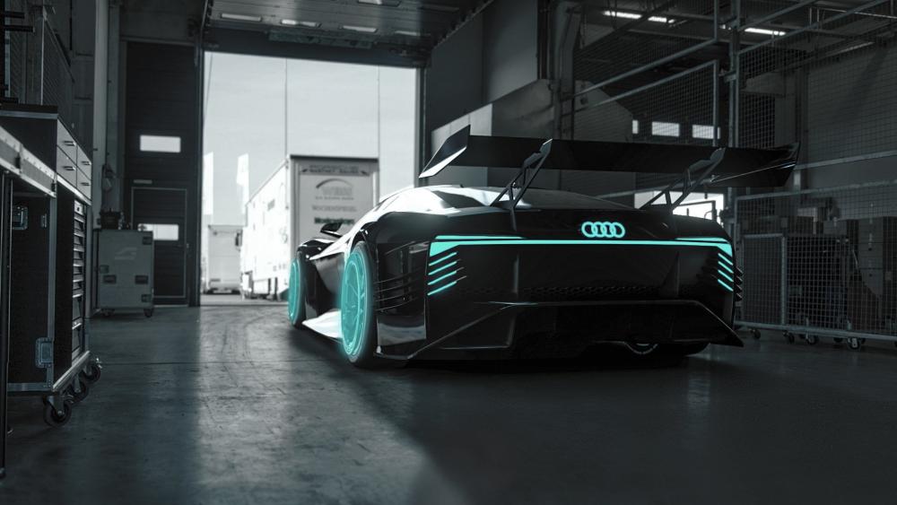 Futuristic Sports Car in Industrial Setting wallpaper