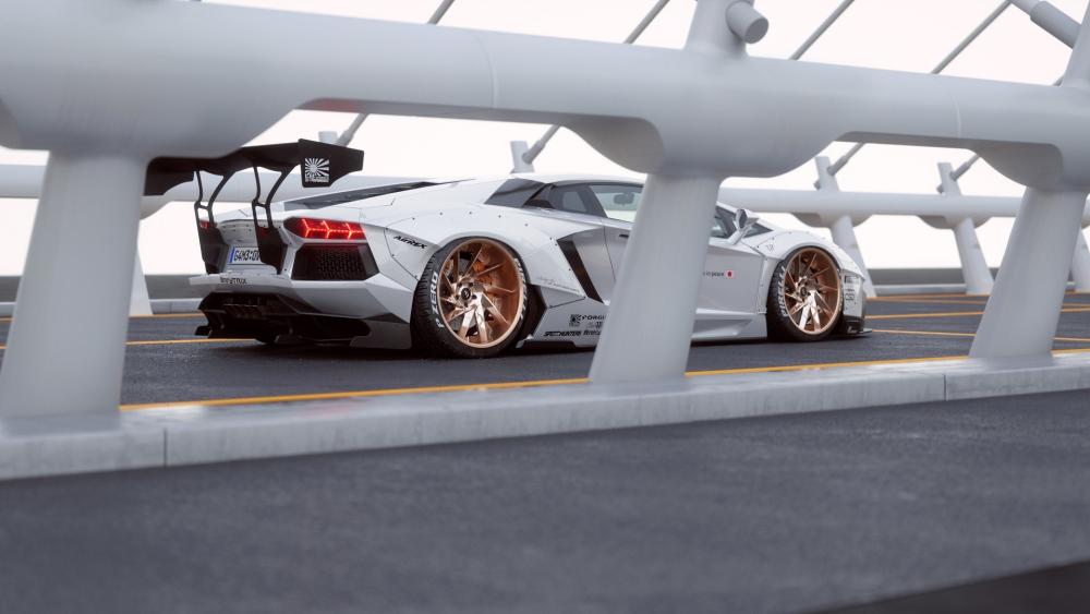 Lamborghini Aventador on Stylish Modern Roadway wallpaper