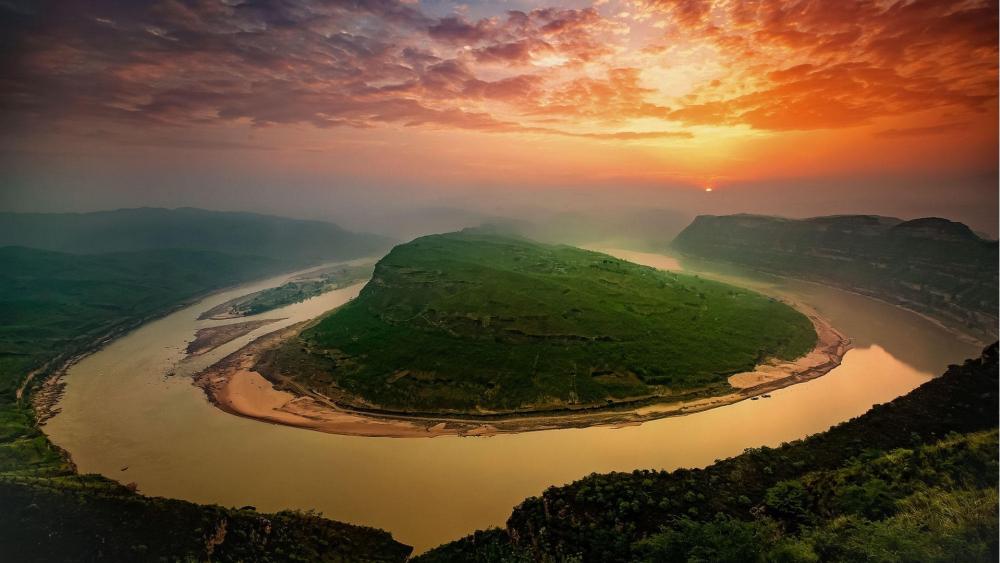 Huang He Sunrise Beauty in Yanchuan wallpaper
