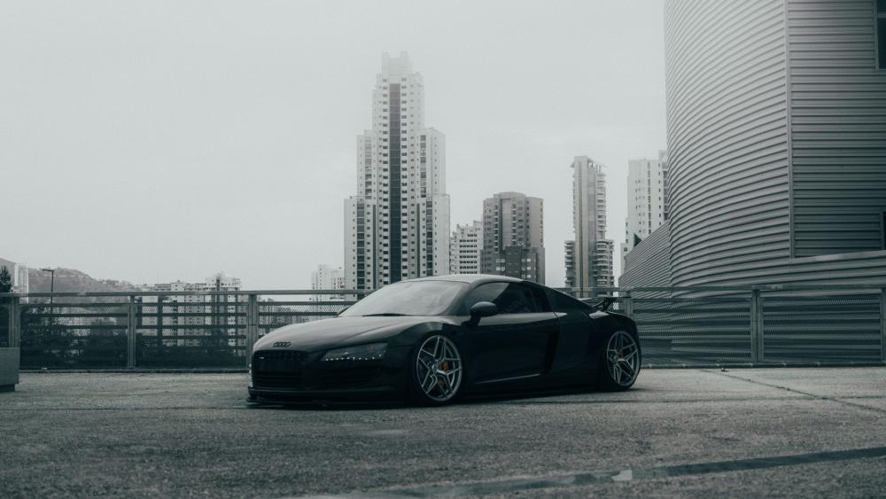 Audi R8 Elegance in Urban Monochrome Scene wallpaper