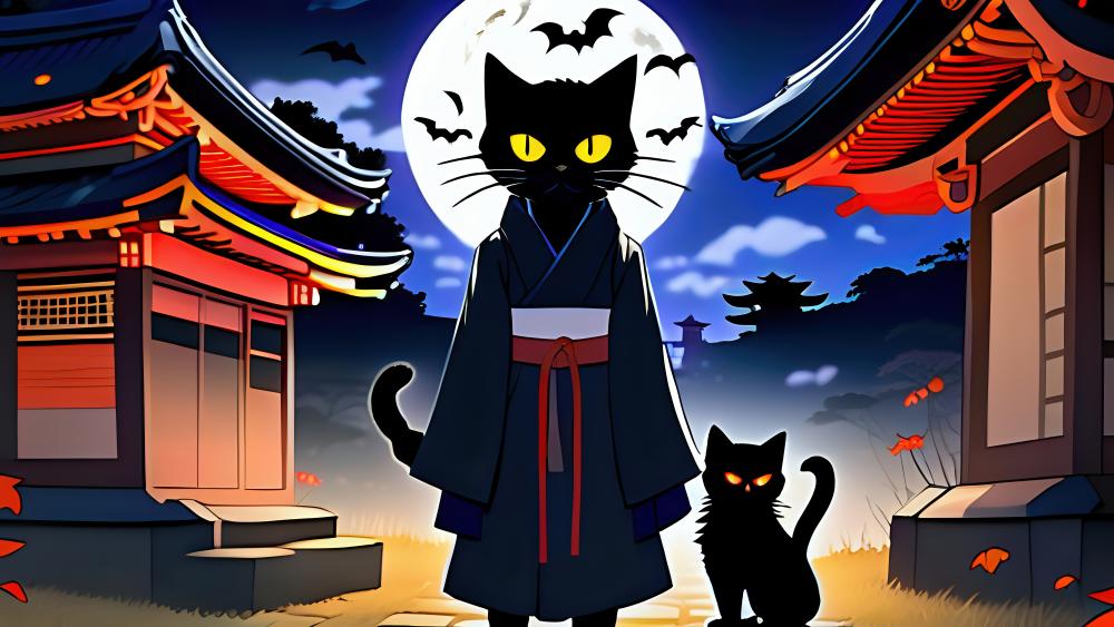 Dark Hilarity in an Oriental Cat's Night wallpaper