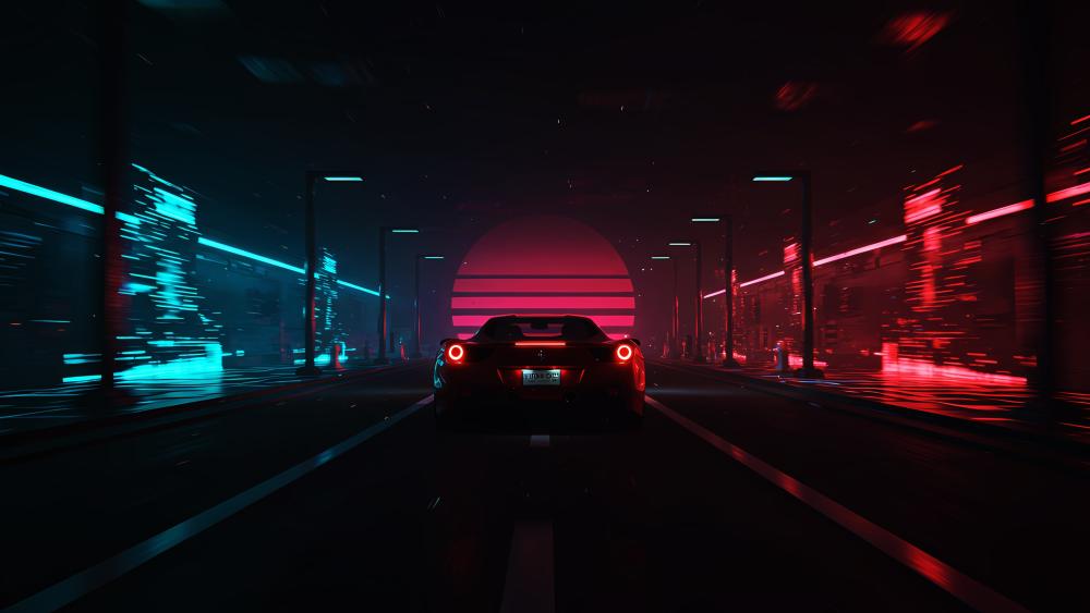80s Retrowave Sports Car Adventure wallpaper