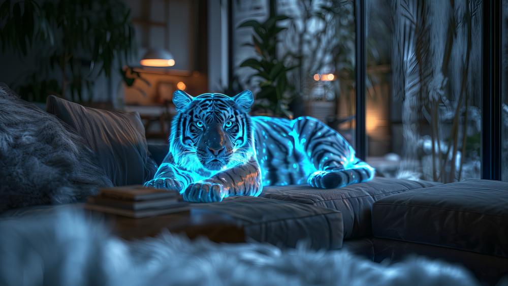 Neon Tiger Dreamscape: Futuristic Virtual Glow wallpaper