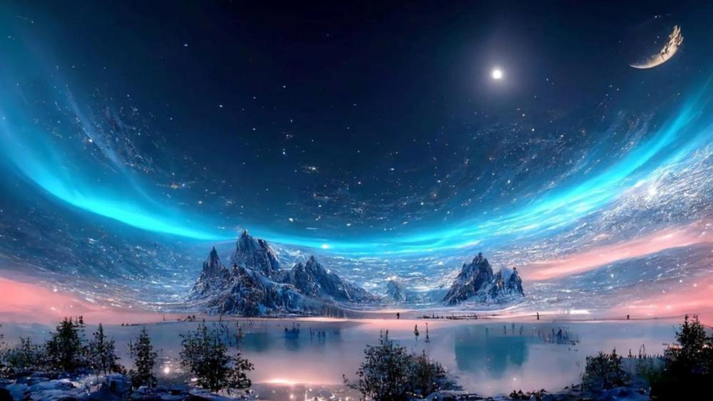 Celestial Fantasy Realm With Ethereal Landscapes and Skies wallpaper