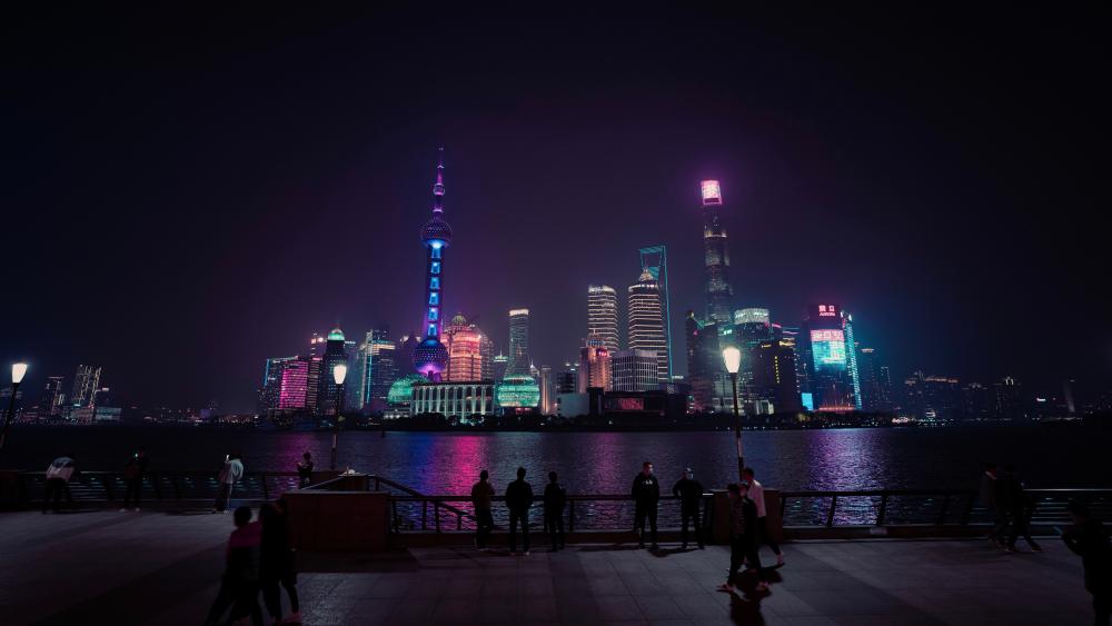 Shanghai's Nighttime Skyline in All Its Splendor wallpaper