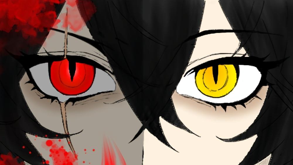 Mystic Gaze of Duality in Anime Art wallpaper