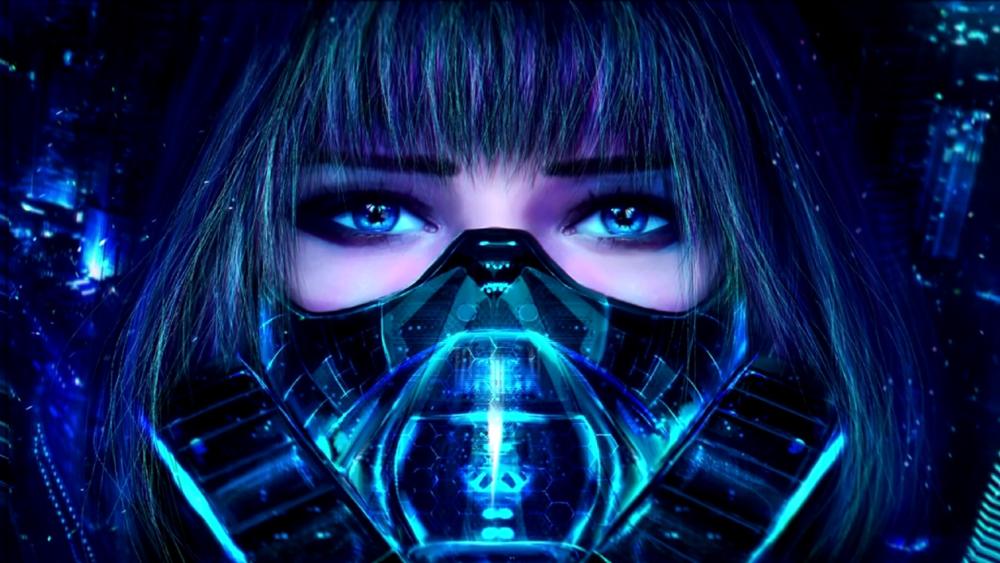 Futuristic Guardian with Enigmatic Blue Eyes wallpaper