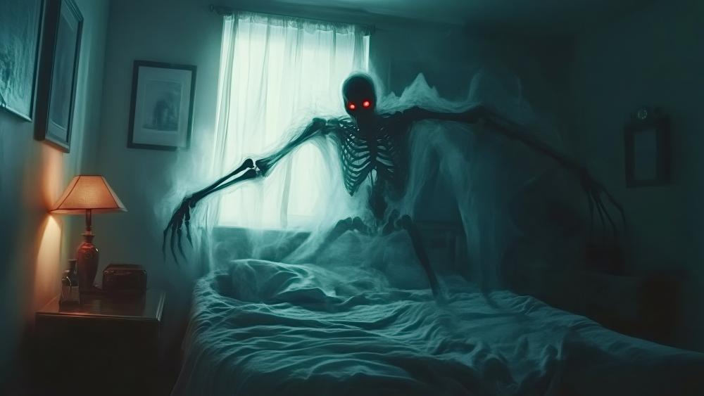 Ghostly Skeleton in Eerie Ambiance wallpaper