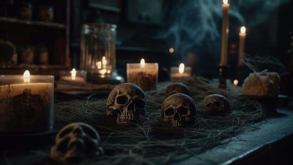 Skulls & Shadows: A Mysterious Candlelit Realm wallpaper