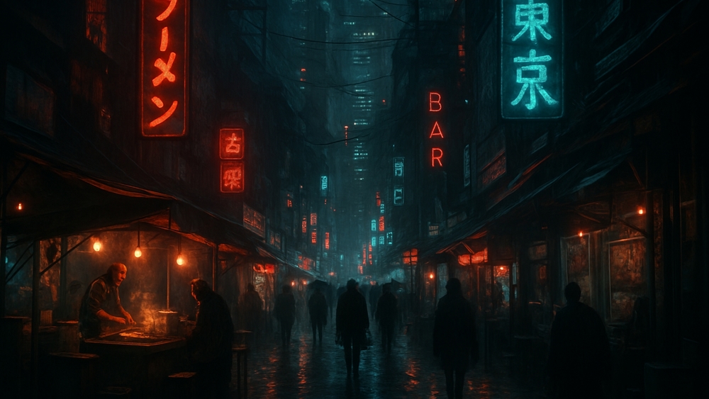 Nightfall in a Mystical Oriental Alleyway wallpaper