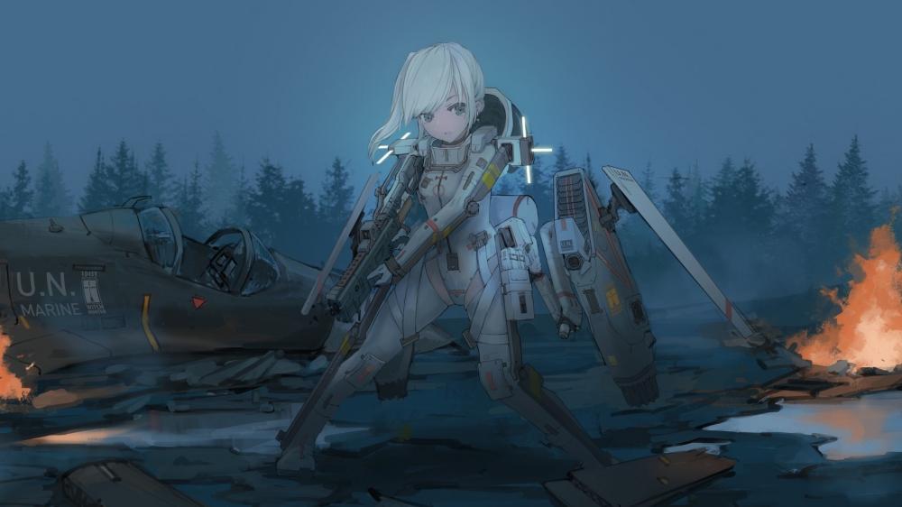 Anime Warrior in Futuristic Armor wallpaper