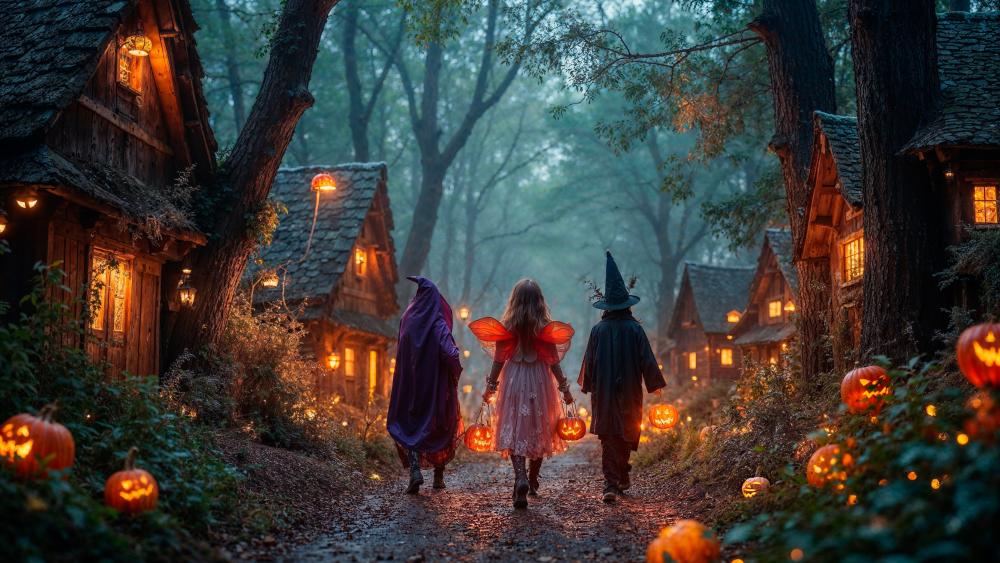 Halloween Enchantment in a Mystical Village wallpaper