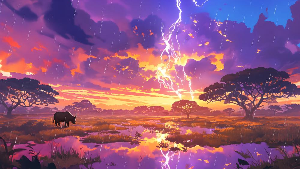 Thunderous Dreamscape in the Wild Savannah wallpaper