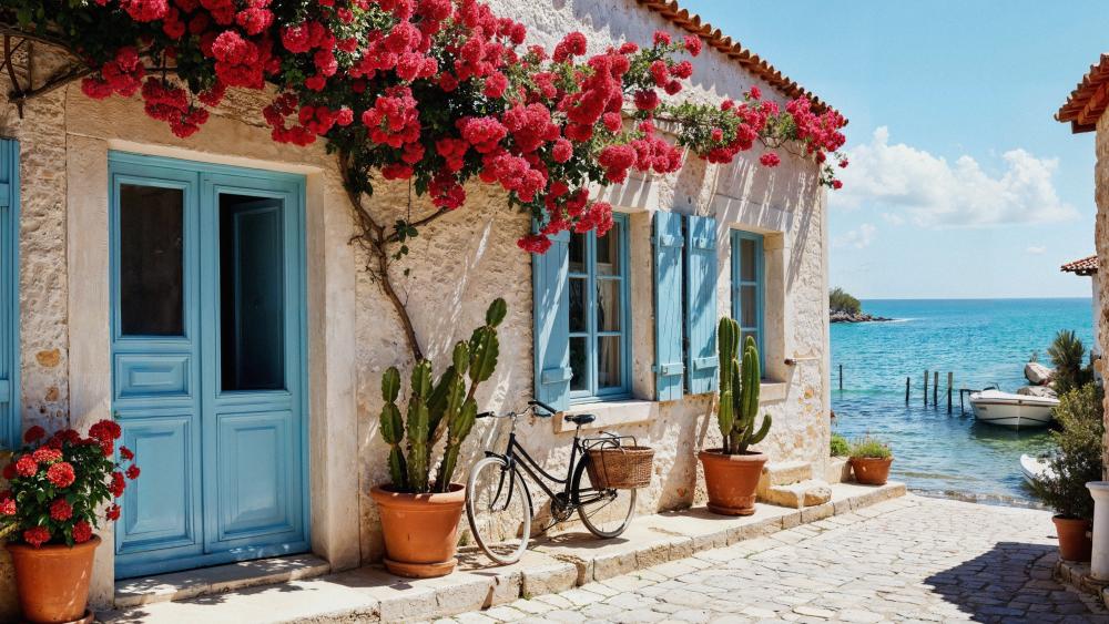 Seaside Serenity with Bougainvillea Blooms wallpaper