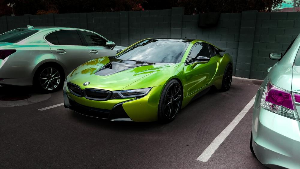 BMW i8 in Vibrant Green 4K Wallpaper wallpaper