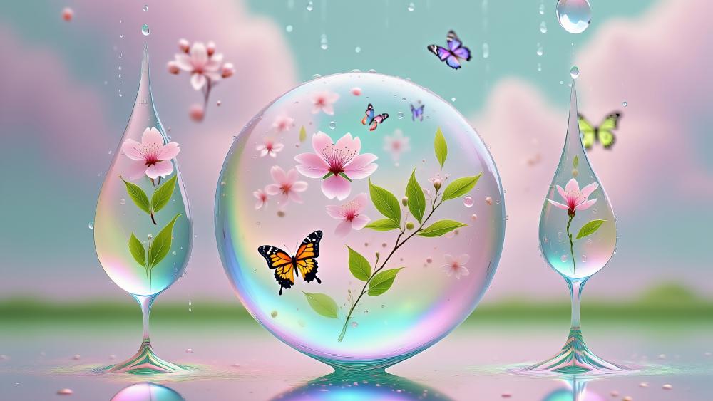Spring Blossoms Liquid Reflections wallpaper