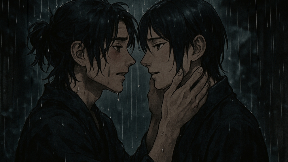 In the Rain's Embrace: Anime Romance wallpaper