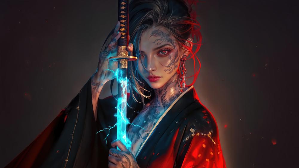 Female Warrior with Glowing Sword in Hand wallpaper