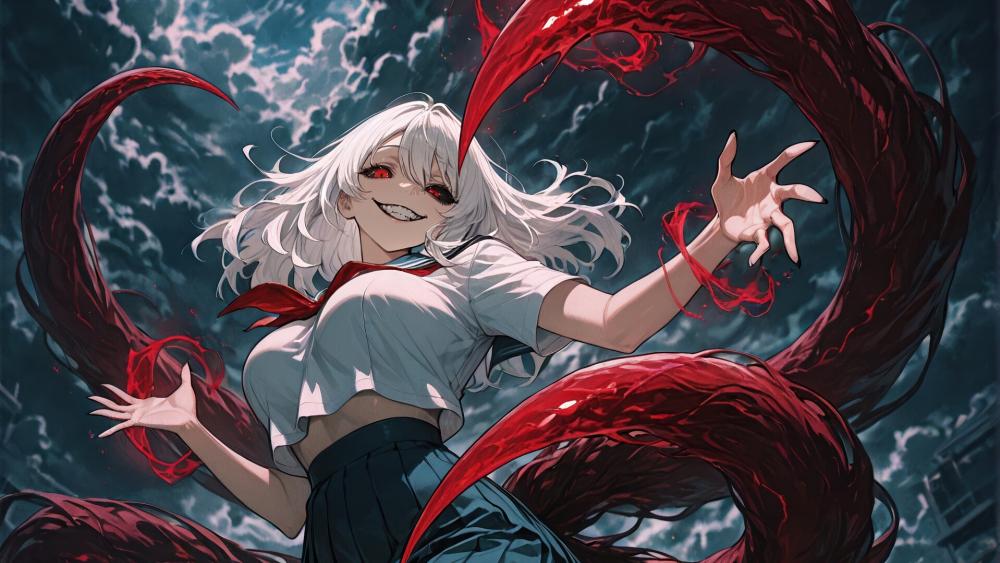 Ghoul's Embrace in Moonlit Darkness wallpaper
