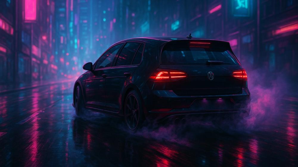 Neon Night Drive Volkswagen Golf R wallpaper