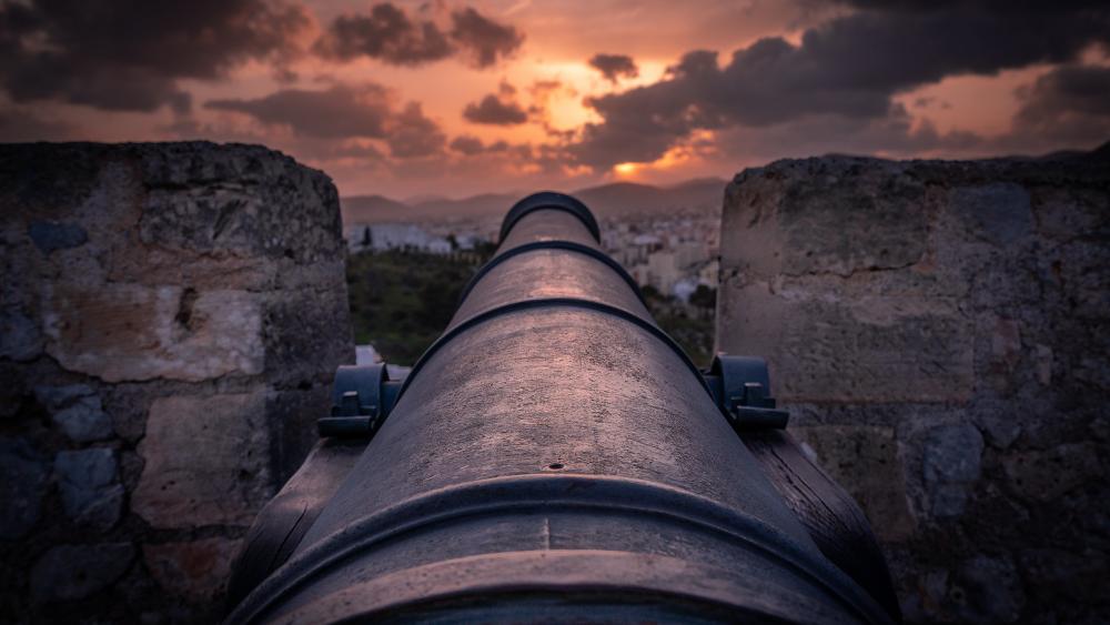 Sunset Sentinel Ancient Castle Fortification View wallpaper