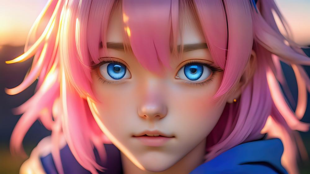 Blue-Eyed Anime Kid with Vibrant Pink Hair wallpaper