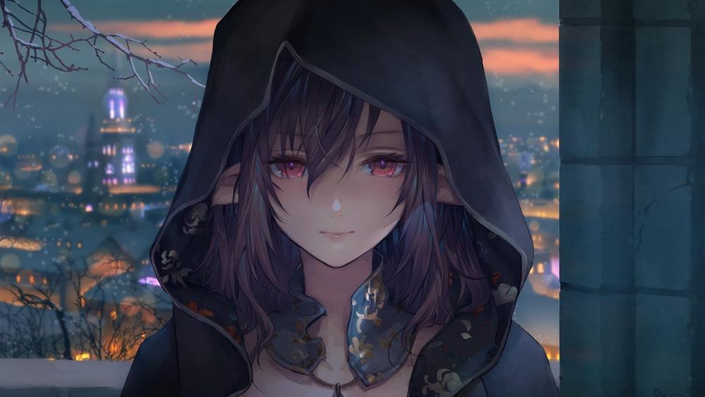 Enigmatic Elf in a Hooded Nightscape wallpaper