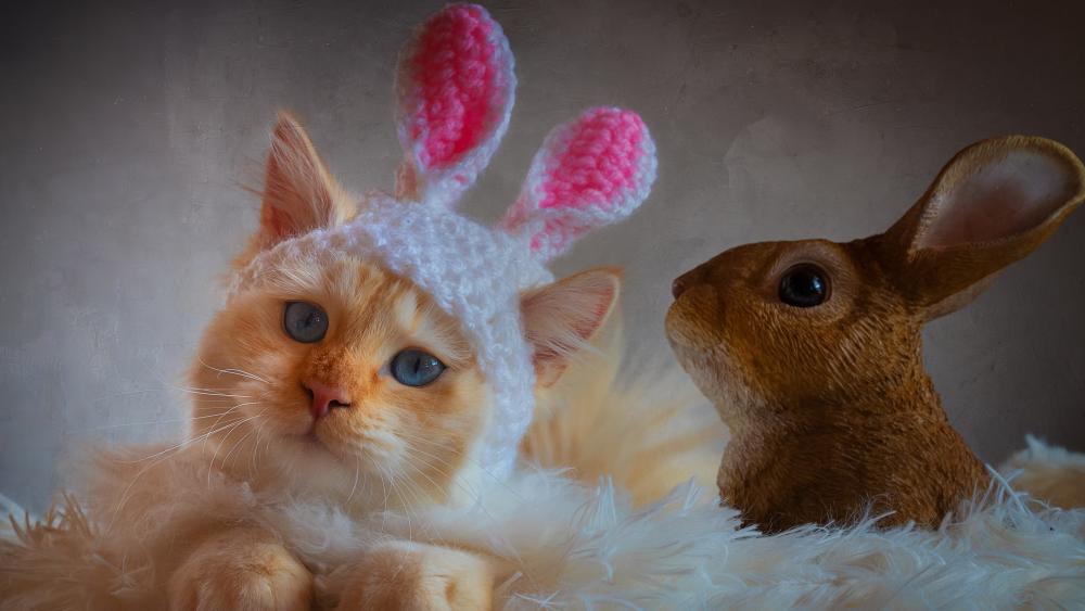 Funny Feline Easter Bunny Adventure wallpaper