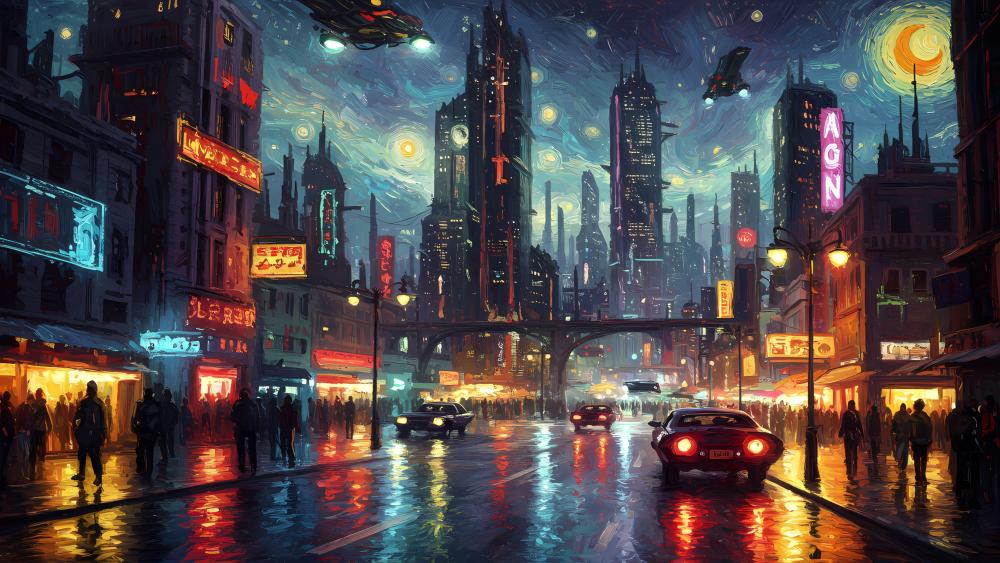 Futuristic Cityscape at Night in 4K wallpaper