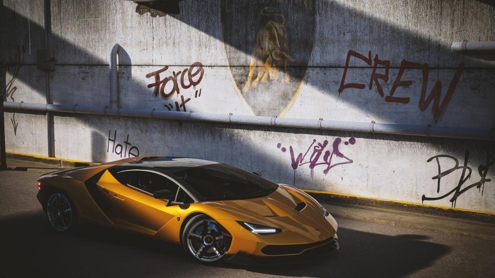 Lamborghini Centenarió: Urban Elegance in Gold wallpaper