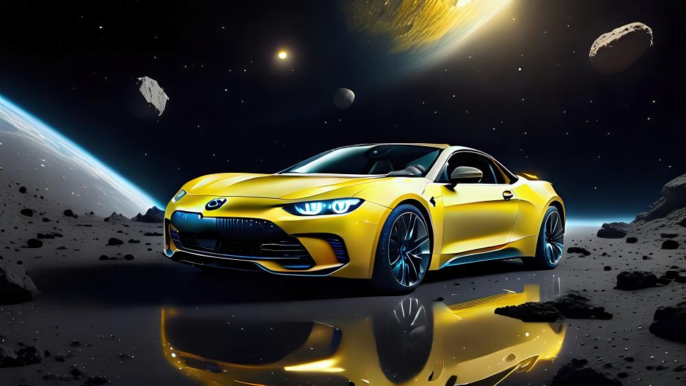 Yellow Car in a Galactic Odyssey wallpaper
