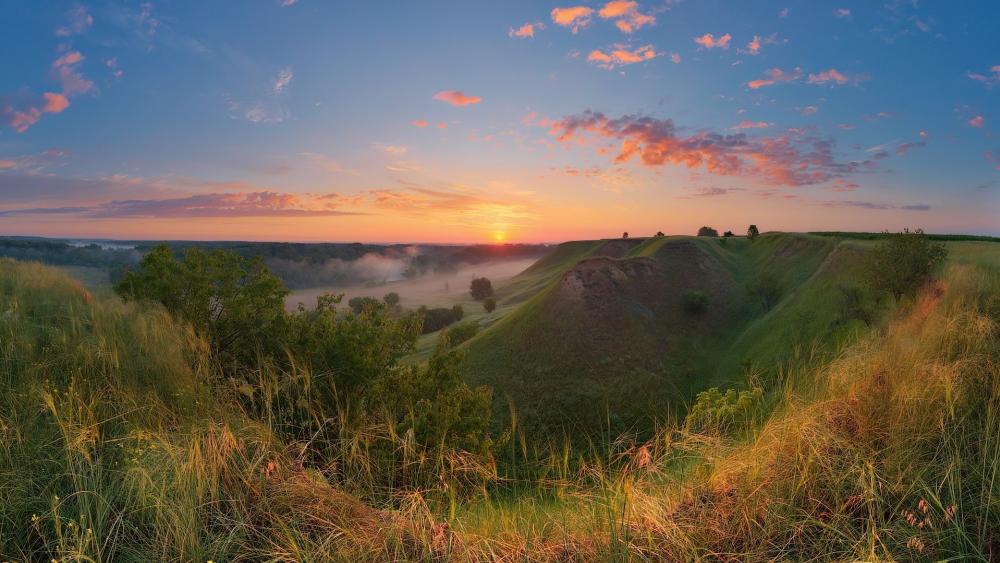 Golden Dawn Over Rolling Hills wallpaper