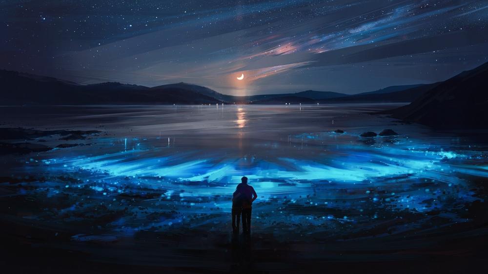 Moonlit Serenity at Dusk's Embrace wallpaper
