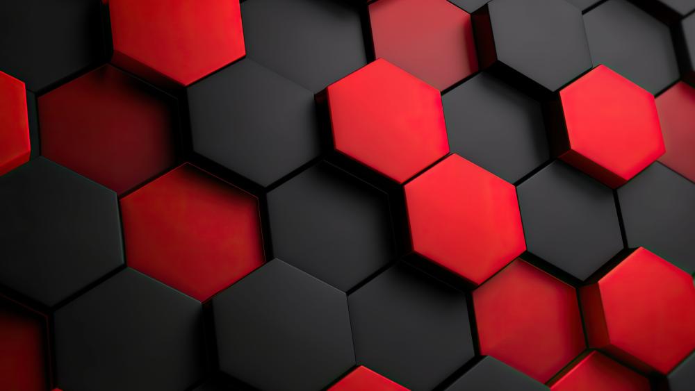 Hexagonal Patterns in Red and Black 3D Design wallpaper