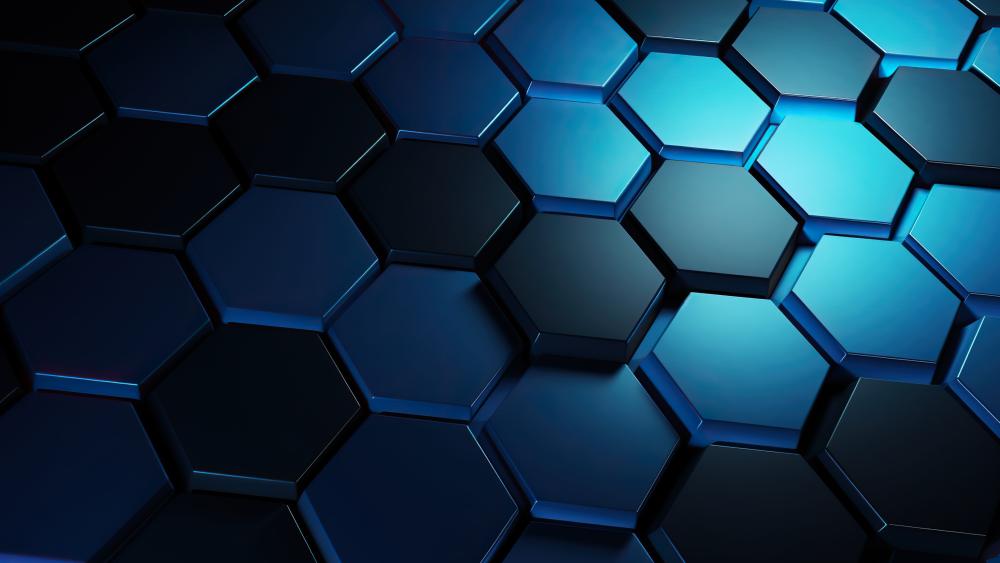 Hexagonal 3D Blue Black Geometric Pattern wallpaper