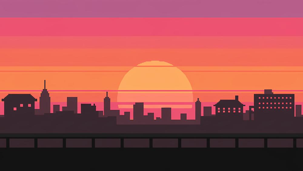 Retro City Silhouette at Dusk wallpaper